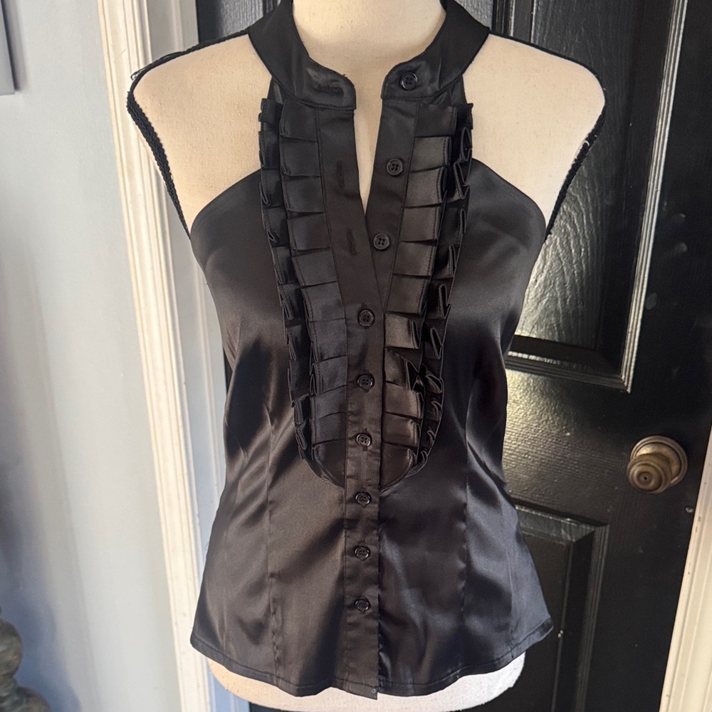 Forever 21 Black Ruffle Button-Up Blouse